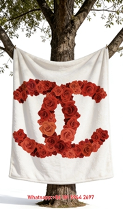 Chanel Red Rose CC Logo Flannel Sofa Throw Blanket IMG_6845